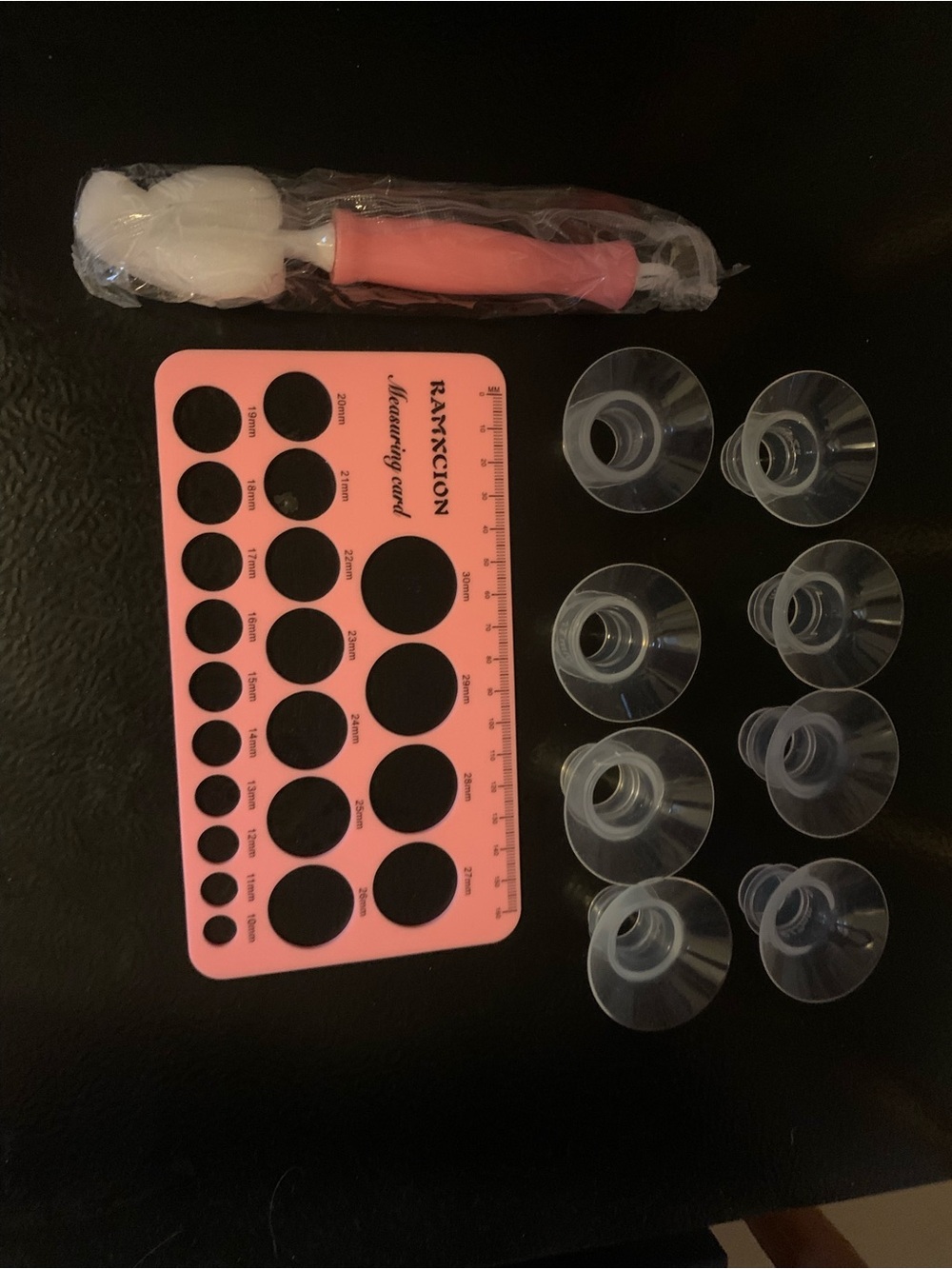 Flange insert, cleaning brush and ruler